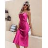 Ekouaer Womens Satin Nightgown Sexy Lingerie Sleepwear Spaghetti Strap Cowl Neck Elegant Long Slip Satin Silk Midi Dress(Rose Red)