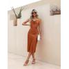 Ekouaer Womens Satin Nightgown Sexy Lingerie Sleepwear Spaghetti Strap Cowl Neck Elegant Long Slip Satin Silk Midi Dress(Rust Brown)