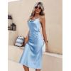 Ekouaer Womens Satin Nightgown Sexy Lingerie Sleepwear Spaghetti Strap Cowl Neck Elegant Long Slip Satin Silk Midi Dress(Sky Blue)