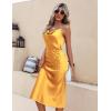 Ekouaer Womens Satin Nightgown Sexy Lingerie Sleepwear Spaghetti Strap Cowl Neck Elegant Long Slip Satin Silk Midi Dress(Yellow)