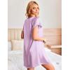 Ekouaer Women’s Satin Nightgown Short Sleeve Sleepdress V-Neck Sleepwear Loose Silk Sleepshirt(Lavender)