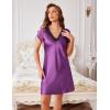 Ekouaer Women’s Satin Nightgown Sleepwear Lace V Neck Side Slits Nightie Short Sleeves Nightshirt(Bright Purple)