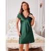 Ekouaer Women’s Satin Nightgown Sleepwear Lace V Neck Side Slits Nightie Short Sleeves Nightshirt(Green)