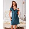 Ekouaer Women’s Satin Nightgown Sleepwear Lace V Neck Side Slits Nightie Short Sleeves Nightshirt(Lake Blue Leopard)