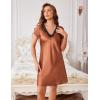 Ekouaer Women’s Satin Nightgown Sleepwear Lace V Neck Side Slits Nightie Short Sleeves Nightshirt(Light Brown)
