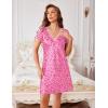Ekouaer Women’s Satin Nightgown Sleepwear Lace V Neck Side Slits Nightie Short Sleeves Nightshirt(Rose Pink Leopard)