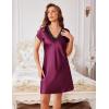 Ekouaer Women’s Satin Nightgown Sleepwear Lace V Neck Side Slits Nightie Short Sleeves Nightshirt(Wine Red)