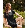 Ekouaer Women’s Satin Nightgowns V Neck Side Split Sleepshirt Short Sleeves Sleepwear Chest Pocket Nightshirt S-XXL(Black)