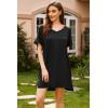 Ekouaer Women’s Satin Nightgowns V Neck Side Split Sleepshirt Short Sleeves Sleepwear Chest Pocket Nightshirt S-XXL(Black)