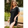 Ekouaer Women’s Satin Nightgowns V Neck Side Split Sleepshirt Short Sleeves Sleepwear Chest Pocket Nightshirt S-XXL(Black)