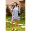 Ekouaer Women’s Satin Nightgowns V Neck Side Split Sleepshirt Short Sleeves Sleepwear Chest Pocket Nightshirt S-XXL(Blue Stripe)
