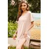 Ekouaer Women’s Satin Nightgowns V Neck Side Split Sleepshirt Short Sleeves Sleepwear Chest Pocket Nightshirt S-XXL(Champagne)