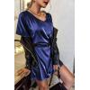 Ekouaer Women’s Satin Nightgowns V Neck Side Split Sleepshirt Short Sleeves Sleepwear Chest Pocket Nightshirt S-XXL(Champlain Color)