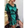 Ekouaer Women’s Satin Nightgowns V Neck Side Split Sleepshirt Short Sleeves Sleepwear Chest Pocket Nightshirt S-XXL(Dark Green)