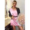 Ekouaer Women’s Satin Nightgowns V Neck Side Split Sleepshirt Short Sleeves Sleepwear Chest Pocket Nightshirt S-XXL(Misty Rose)