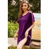 Ekouaer Women’s Satin Nightgowns V Neck Side Split Sleepshirt Short Sleeves Sleepwear Chest Pocket Nightshirt S-XXL(Wineberry)