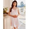 Ekouaer Women’s Satin Silk Nightgown V Neck Sexy Nightdress Tank Sleeveless Sleepshirt Lace Sleep Dress Nightwear S-XXXL(Beige)