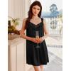 Ekouaer Women’s Satin Silk Nightgown V Neck Sexy Nightdress Tank Sleeveless Sleepshirt Lace Sleep Dress Nightwear S-XXXL(Black)
