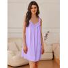Ekouaer Women’s Satin Silk Nightgown V Neck Sexy Nightdress Tank Sleeveless Sleepshirt Lace Sleep Dress Nightwear S-XXXL(Light Purple)
