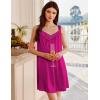 Ekouaer Women’s Satin Silk Nightgown V Neck Sexy Nightdress Tank Sleeveless Sleepshirt Lace Sleep Dress Nightwear S-XXXL(Rose Red)