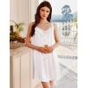 Ekouaer Women’s Satin Silk Nightgown V Neck Sexy Nightdress Tank Sleeveless Sleepshirt Lace Sleep Dress Nightwear S-XXXL(White)