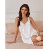 Ekouaer Women’s Satin Silk Nightgown V Neck Sexy Nightdress Tank Sleeveless Sleepshirt Lace Sleep Dress Nightwear S-XXXL(White)
