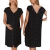 Ekouaer Labor/Delivery/Hospital Gown Nursing Nightgown Maternity Sleepwear With Pockets Postpartum Gowns with Button S-XXL(Black)