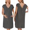 Ekouaer Labor/Delivery/Hospital Gown Nursing Nightgown Maternity Sleepwear With Pockets Postpartum Gowns with Button S-XXL(Dark Grey)