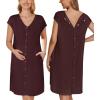 Ekouaer Labor/Delivery/Hospital Gown Nursing Nightgown Maternity Sleepwear With Pockets Postpartum Gowns with Button S-XXL(Maroon)