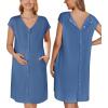 Ekouaer Labor/Delivery/Hospital Gown Nursing Nightgown Maternity Sleepwear With Pockets Postpartum Gowns with Button S-XXL(Navy Blue)