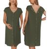 Ekouaer Labor/Delivery/Hospital Gown Nursing Nightgown Maternity Sleepwear With Pockets Postpartum Gowns with Button S-XXL(Olive Army Green)