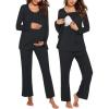 Ekouaer Maternity Nursing Pajama Set Long Sleeve Top & Pants with Pockets Breastfeeding Sleepwear Double Layer Pregnancy(A Black)
