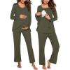 Ekouaer Maternity Nursing Pajama Set Long Sleeve Top & Pants with Pockets Breastfeeding Sleepwear Double Layer Pregnancy(Army Green)