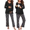 Ekouaer Maternity Nursing Pajama Set Long Sleeve Top & Pants with Pockets Breastfeeding Sleepwear Double Layer Pregnancy(Black Star Beer)