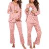 Ekouaer Maternity Nursing Pajama Set Long Sleeve Top & Pants with Pockets Breastfeeding Sleepwear Double Layer Pregnancy(Leopard Pink)