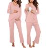 Ekouaer Maternity Nursing Pajama Set Long Sleeve Top & Pants with Pockets Breastfeeding Sleepwear Double Layer Pregnancy(Misty Pink)