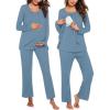 Ekouaer Maternity Nursing Pajama Set Long Sleeve Top & Pants with Pockets Breastfeeding Sleepwear Double Layer Pregnancy(Salvia Blue)