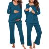 Ekouaer Maternity Nursing Pajama Set Long Sleeve Top & Pants with Pockets Breastfeeding Sleepwear Double Layer Pregnancy(Teal)