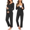 Ekouaer Maternity Nursing Pajama Sets Labor Delivery Pjs Long Sleeve Breastfeeding Pajamas Pregnancy Sleepwear Set(Black)