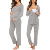 Ekouaer Maternity Nursing Pajama Sets Labor Delivery Pjs Long Sleeve Breastfeeding Pajamas Pregnancy Sleepwear Set(Heather Grey)