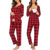 Ekouaer Maternity Nursing Pajama Sets Labor Delivery Pjs Long Sleeve Breastfeeding Pajamas Pregnancy Sleepwear Set(Red & Black Plaid)