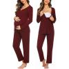 Ekouaer Maternity Nursing Pajama Sets Labor Delivery Pjs Long Sleeve Breastfeeding Pajamas Pregnancy Sleepwear Set(Wine Red)