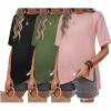 Ekouaer Maternity Shirts 3 Packs Short Sleeve Womens Oversized Pregnancy Tops Split Side Postpartum Blouse Clothes S-XXL(Black/Army Green/Dirty Pink)