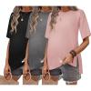 Ekouaer Maternity Shirts 3 Packs Short Sleeve Womens Oversized Pregnancy Tops Split Side Postpartum Blouse Clothes S-XXL(Black/Dark Gray/Dirty Pink)