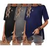 Ekouaer Maternity Shirts 3 Packs Short Sleeve Womens Oversized Pregnancy Tops Split Side Postpartum Blouse Clothes S-XXL(Black/Dark Gray/Navy Blue)