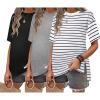 Ekouaer Maternity Shirts 3 Packs Short Sleeve Womens Oversized Pregnancy Tops Split Side Postpartum Blouse Clothes S-XXL(Black/Light Gray/White Stripe)