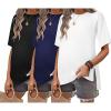 Ekouaer Maternity Shirts 3 Packs Short Sleeve Womens Oversized Pregnancy Tops Split Side Postpartum Blouse Clothes S-XXL(Black/Navy Blue/White)