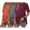 Ekouaer Maternity Shirts 3 Packs Short Sleeve Womens Oversized Pregnancy Tops Split Side Postpartum Blouse Clothes S-XXL(Brick Red/Dark Gray/Dark Red)