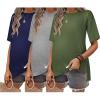 Ekouaer Maternity Shirts 3 Packs Short Sleeve Womens Oversized Pregnancy Tops Split Side Postpartum Blouse Clothes S-XXL(Navy Blue/Light Gray/Army Green)