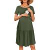 Ekouaer Nursing Dress Summer Short Sleeve Breastfeeding Casual Knee Length Maternity Dresses S-XXL(Army Green)